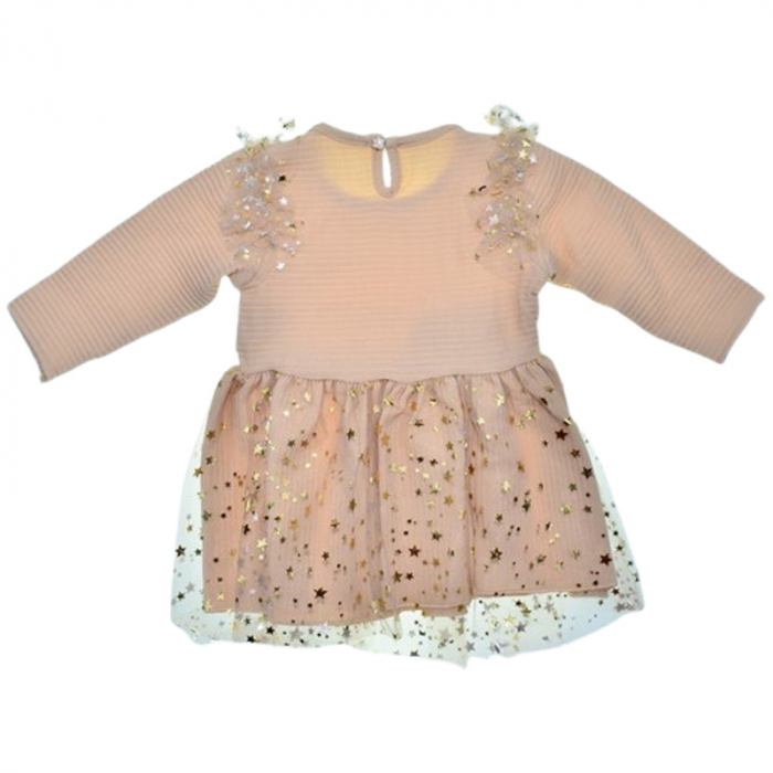 Rochie cu maneca lunga, cu tulle, pentru fete, Mini Junior 30100B, Bej [2]