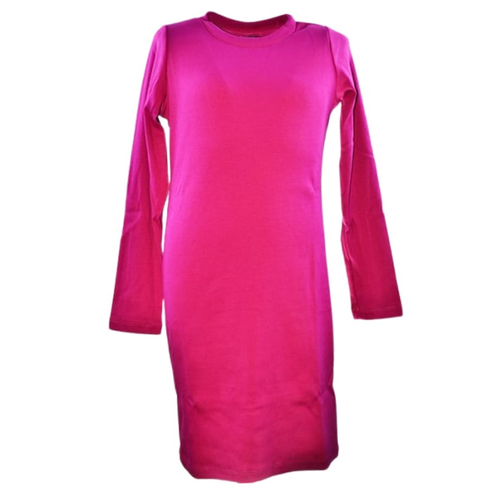 Rochie cu mânecă lungă, din bumbac, cu dungi, pentru fete, Atut 0958F-128, Fucsia [1]