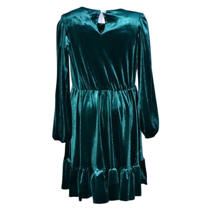 Rochie cu mânecă lungă, din catifea, cu brosa, pentru fete, Catherine R0311V4-128, Verde [2]