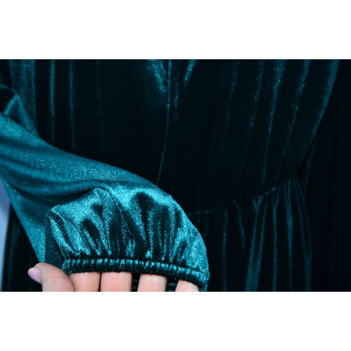 Rochie cu mânecă lungă, din catifea, cu brosa, pentru fete, Catherine R0311V4-128, Verde [5]