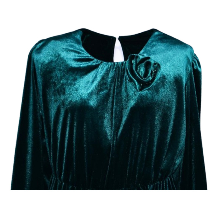 Rochie cu mânecă lungă, din catifea, cu brosa, pentru fete, Catherine R0311V4-128, Verde [3]