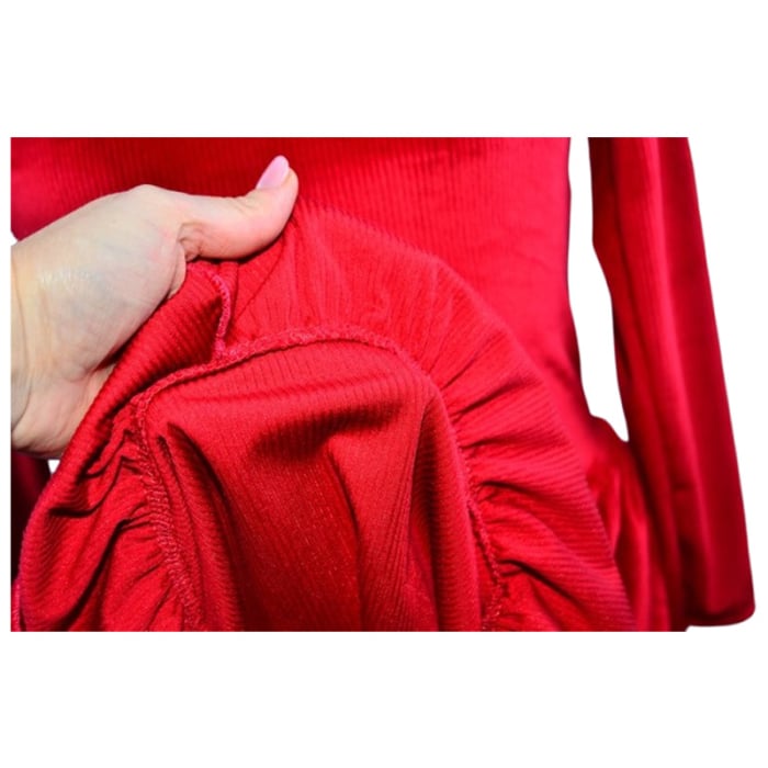 Rochie cu mânecă lungă, din catifea, cu dungi, pentru fete, Catherine R0311R4-140, Rosu [3]