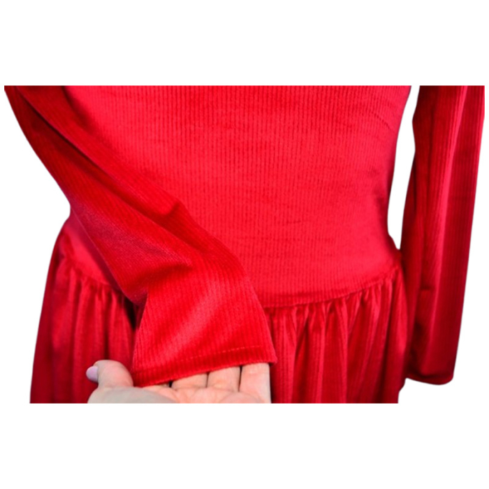 Rochie cu mânecă lungă, din catifea, cu dungi, pentru fete, Catherine R0311R4-140, Rosu [2]