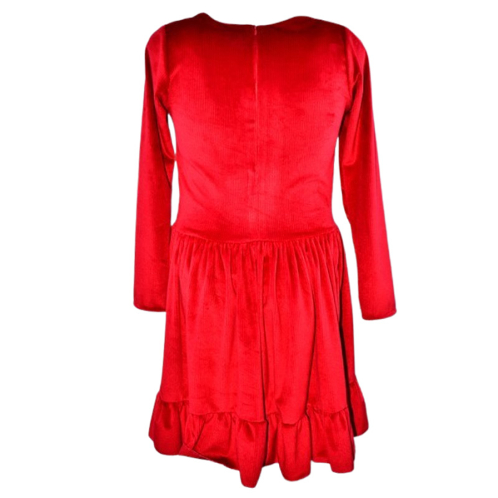 Rochie cu mânecă lungă, din catifea, cu dungi, pentru fete, Catherine R0311R4-140, Rosu [4]