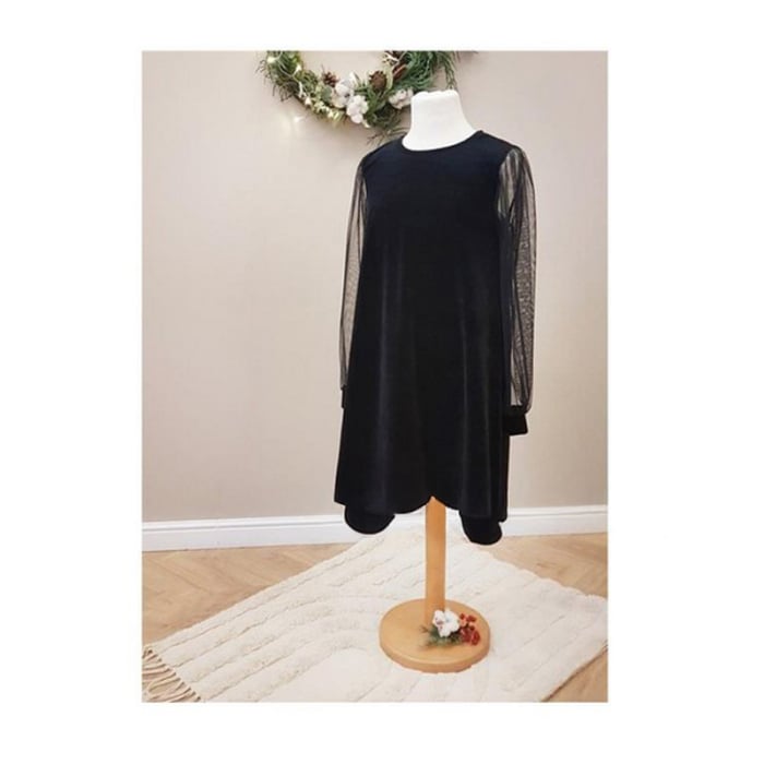 Rochie cu mânecă lungă, din catifea, cu maneci din voal, pentru fete, Atut 0588N-158, Negru [5]