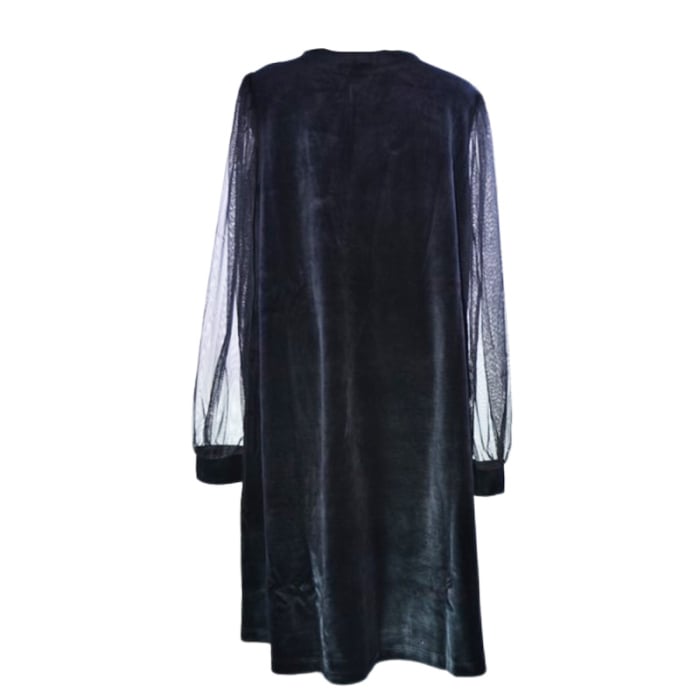 Rochie cu mânecă lungă, din catifea, cu maneci din voal, pentru fete, Atut 0588N-158, Negru [2]