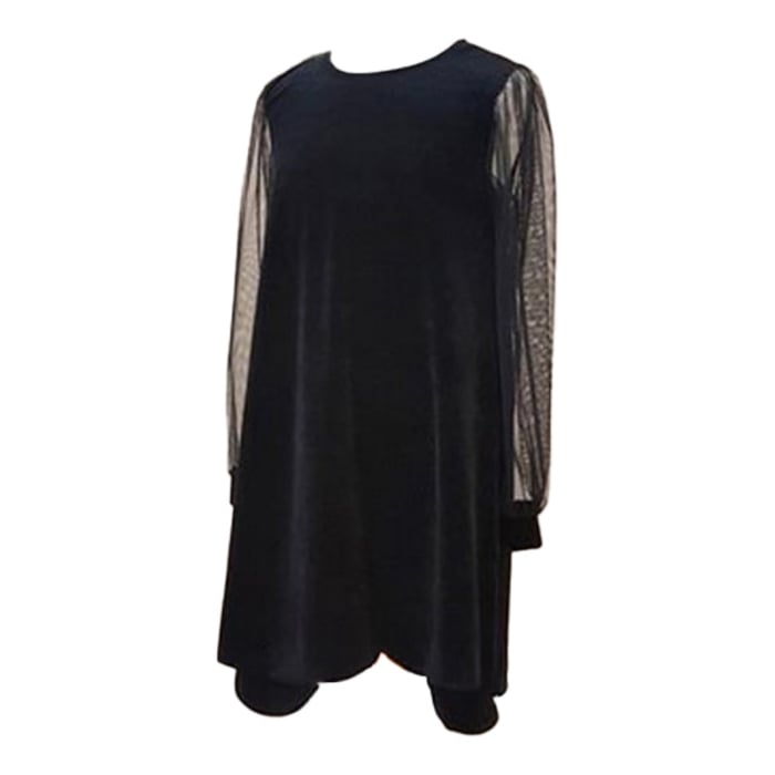 Rochie cu mânecă lungă, din catifea, cu maneci din voal, pentru fete, Atut 0588N-158, Negru [1]