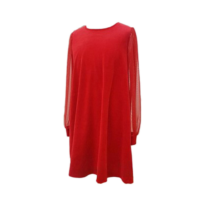 Rochie cu mânecă lungă, din catifea, cu maneci din voal, pentru fete, Atut 0588R, Rosu [1]