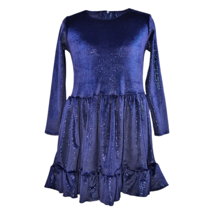 Rochie cu mânecă lungă, din catifea, cu sclipici, pentru fete, Catherine R0311B-140, Bleumarin [1]