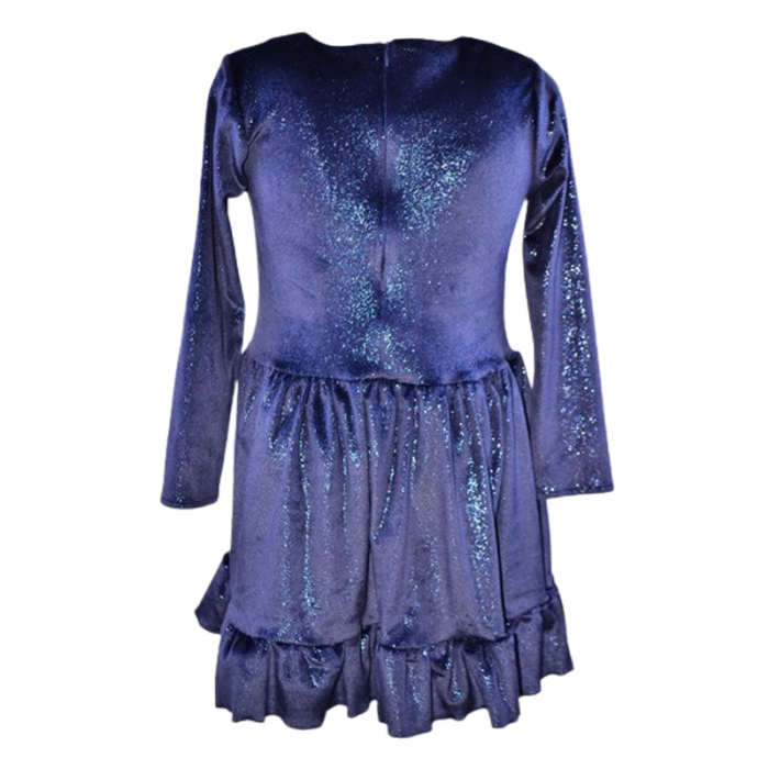 Rochie cu mânecă lungă, din catifea, cu sclipici, pentru fete, Catherine R0311B-140, Bleumarin [4]