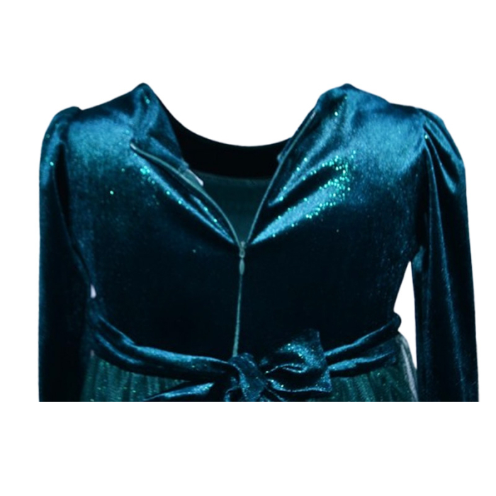 Rochie cu mânecă lungă, din catifea, cu sclipici, pentru fete, Catherine R0311V5-98, Verde [2]
