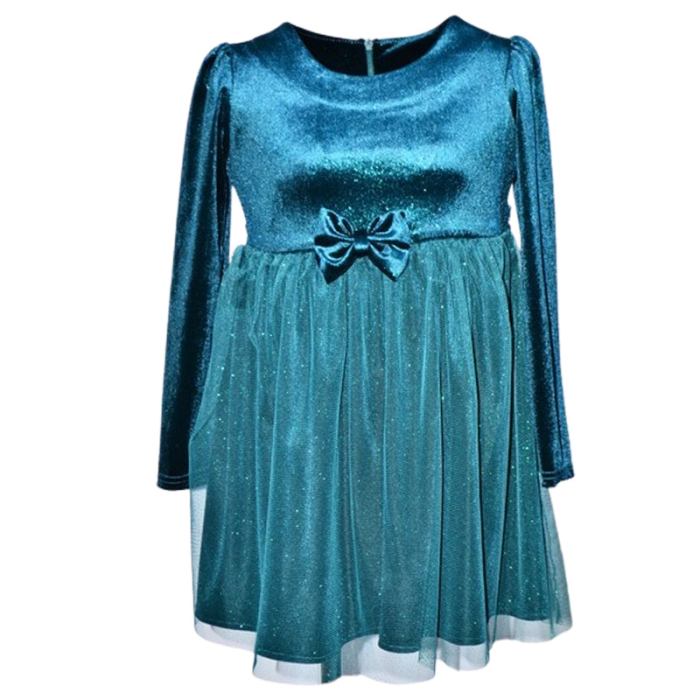 Rochie cu mânecă lungă, din catifea, cu sclipici, pentru fete, Catherine R0311V5-98, Verde [1]