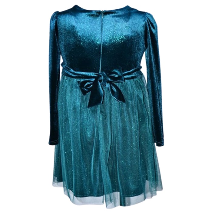 Rochie cu mânecă lungă, din catifea, cu sclipici, pentru fete, Catherine R0311V5-98, Verde [3]