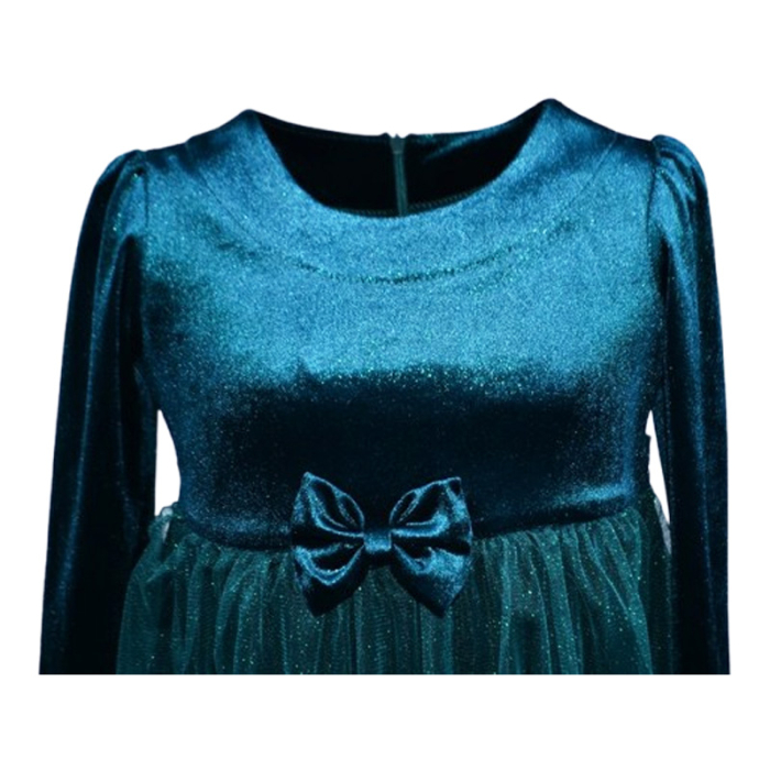 Rochie cu mânecă lungă, din catifea, cu sclipici, pentru fete, Catherine R0311V5-98, Verde [5]