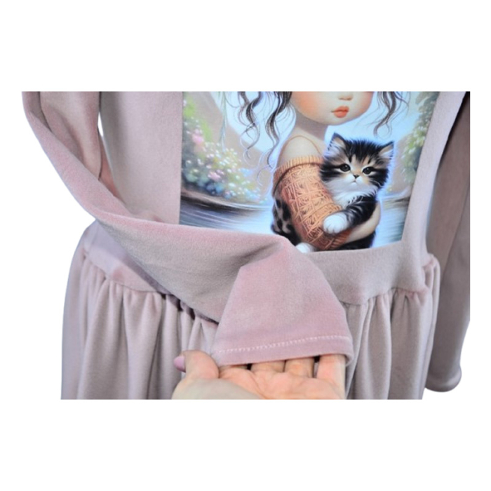 Rochie cu mânecă lungă, din catifea, pentru fete, Catherine R0311R-110, Roz [2]