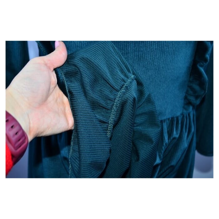 Rochie cu mânecă lungă, din catifea, pentru fete, Catherine R0311V2-92, Verde [3]