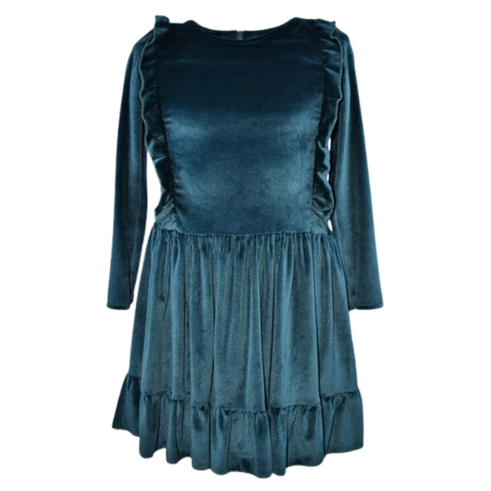 Rochie cu mânecă lungă, din catifea, pentru fete, Catherine R0311V2-92, Verde [1]