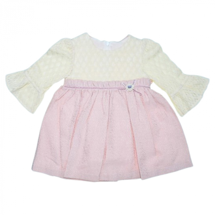 Rochie cu maneca lunga, cu dantela, pentru fete, Mini Junior RCH4406R, Roz [1]