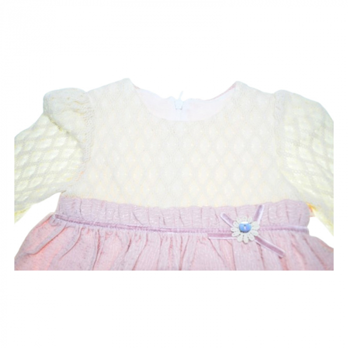 Rochie cu maneca lunga, cu dantela, pentru fete, Mini Junior RCH4406R, Roz [2]