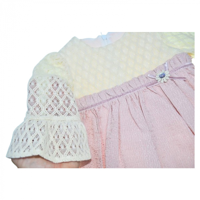 Rochie cu maneca lunga, cu dantela, pentru fete, Mini Junior RCH4406R, Roz [3]