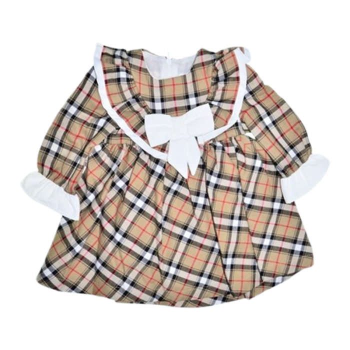 Rochie cu maneca lunga, in carouri, pentru fete, Mini Junior RCH4407, Bej [1]