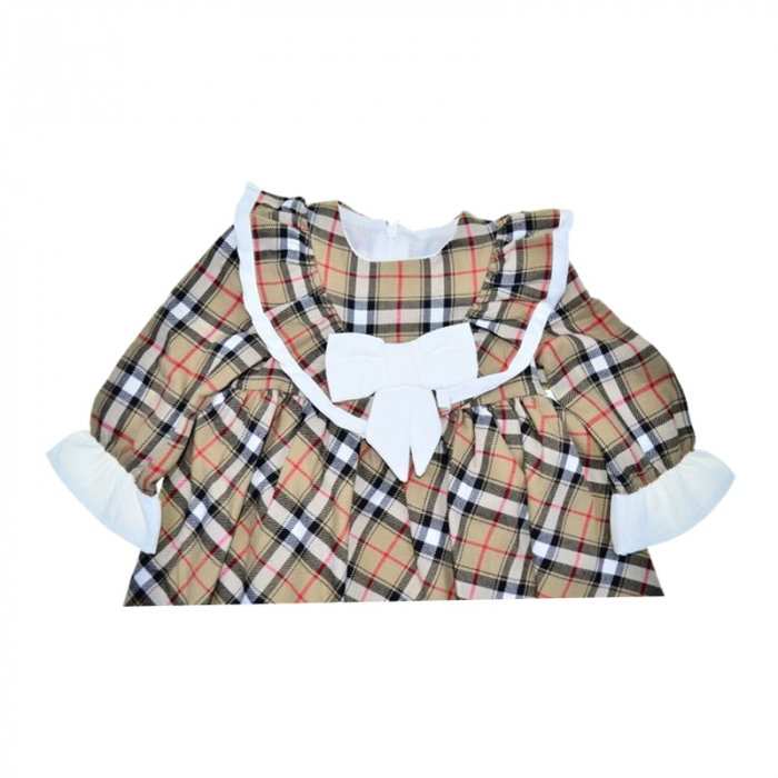 Rochie cu maneca lunga, in carouri, pentru fete, Mini Junior RCH4407, Bej [2]