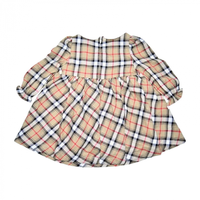 Rochie cu maneca lunga, in carouri, pentru fete, Mini Junior RCH4407, Bej [4]