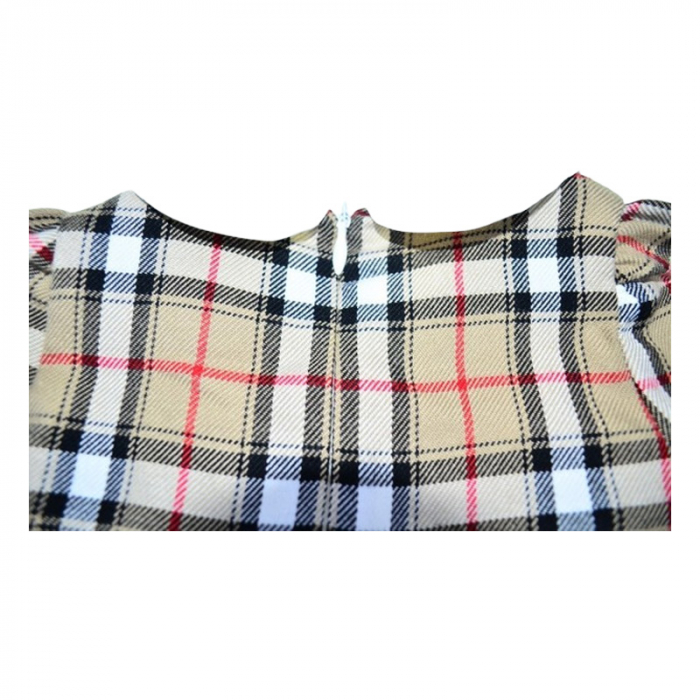 Rochie cu maneca lunga, in carouri, pentru fete, Mini Junior RCH4407, Bej [5]