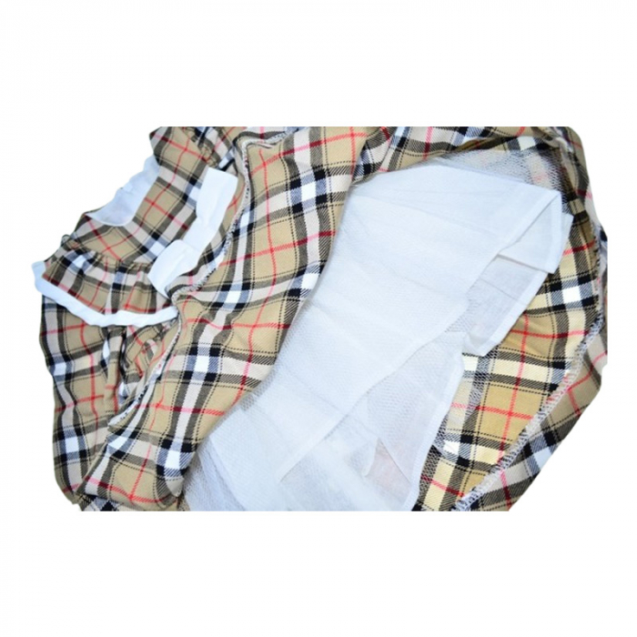 Rochie cu maneca lunga, in carouri, pentru fete, Mini Junior RCH4407, Bej [3]