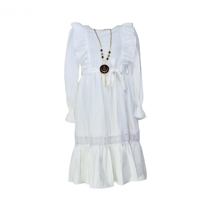 Rochie cu maneca lunga pentru fete Mini Junior RCH-5545, Alb [1]