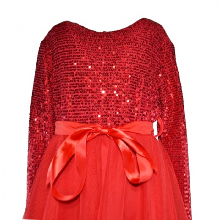Rochie cu maneca lunga  pentru fete Minijunior T8391RR, Rosu [4]