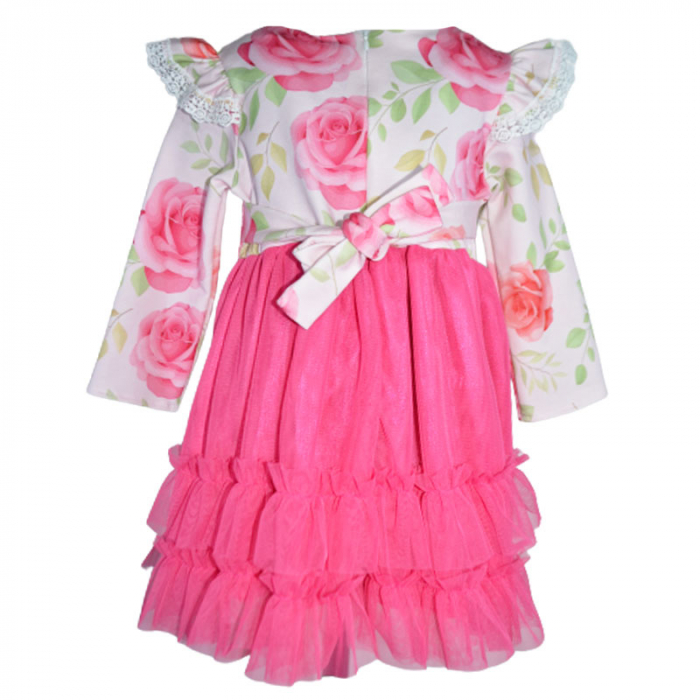 Set rochie eleganta cu maneca lunga si bentita pentru fete LULU DESIGN 101123, Fucsia [2]
