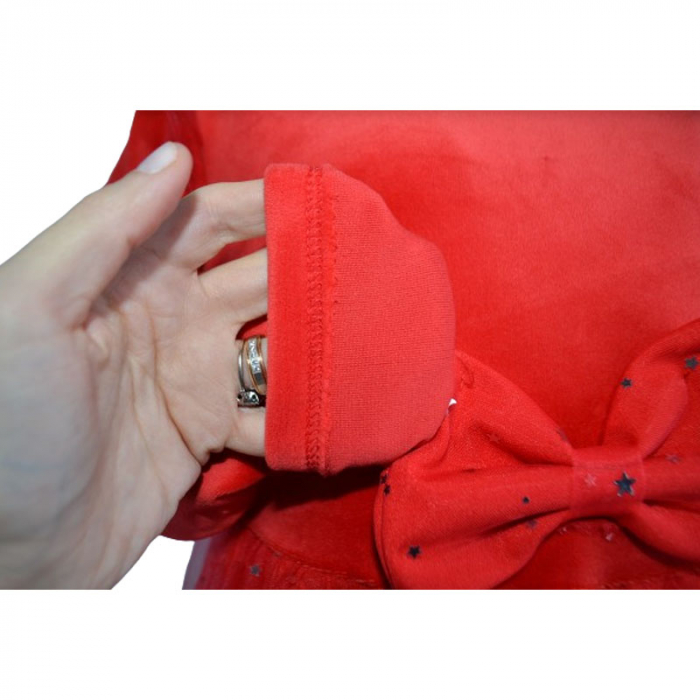 Rochie eleganta din catifea si tulle cu maneca lunga pentru fete Lucky Girl T8295, Rosu [3]