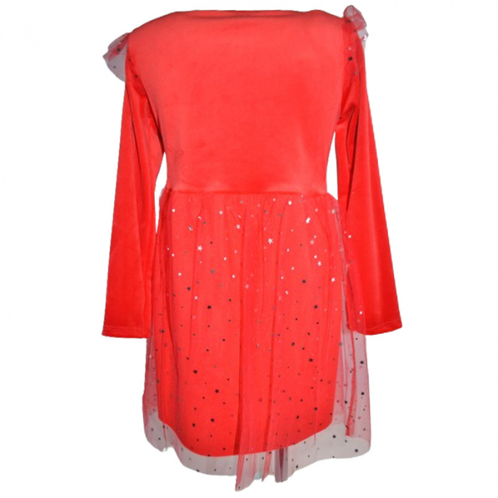 Rochie eleganta din catifea si tulle cu maneca lunga pentru fete Lucky Girl T8295, Rosu [2]