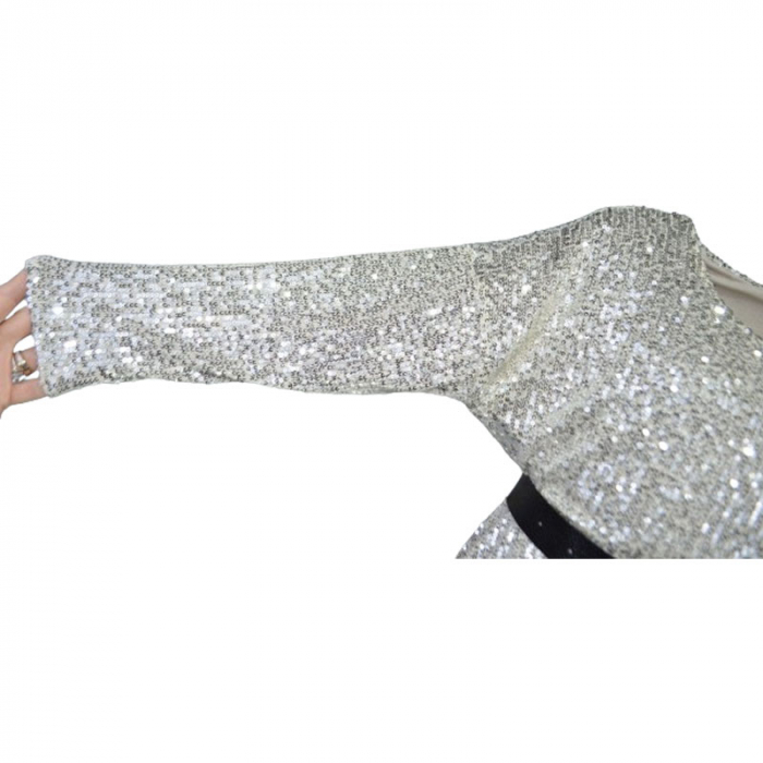 Rochie eleganta cu maneca lunga si paiete pentru fete New Collection 9292-A, Auriu [3]