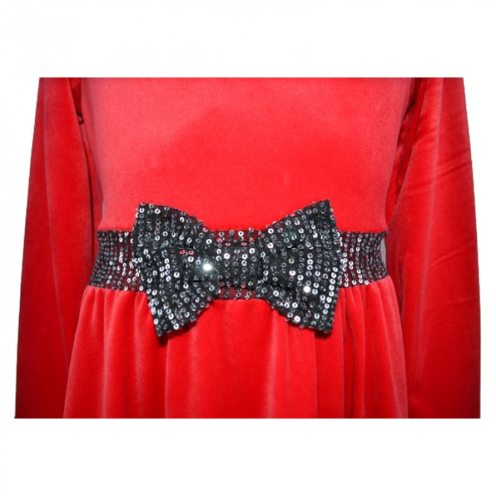 Rochie eleganta din catifea cu maneca lunga de Craciun pentru fete Lucky Girl 6816, Rosu [3]