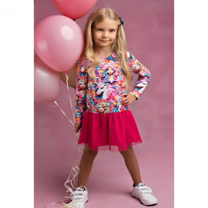 Rochie eleganta cu maneca lunga si tulle pentru fete Madii 101123-7, Multicolor [4]