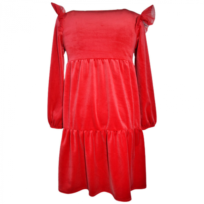 Rochie eleganta din catifea cu maneca lunga pentru fete Madii 101123-8, Rosu [2]