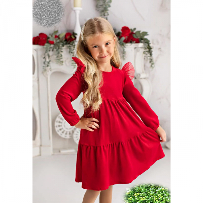 Rochie eleganta din catifea cu maneca lunga pentru fete Madii 101123-8, Rosu [5]