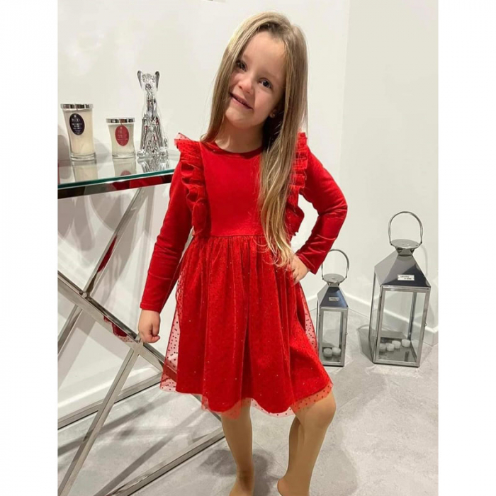 Rochie eleganta cu maneca lunga si tulle pentru fete Madii 101123-9, Rosu [5]