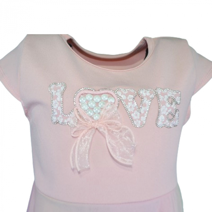 Rochie eleganta cu maneca scurta pentru fete Mini Junior R290524, Roz [3]