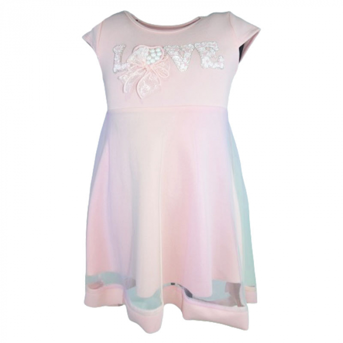Rochie eleganta cu maneca scurta pentru fete Mini Junior R290524, Roz [1]