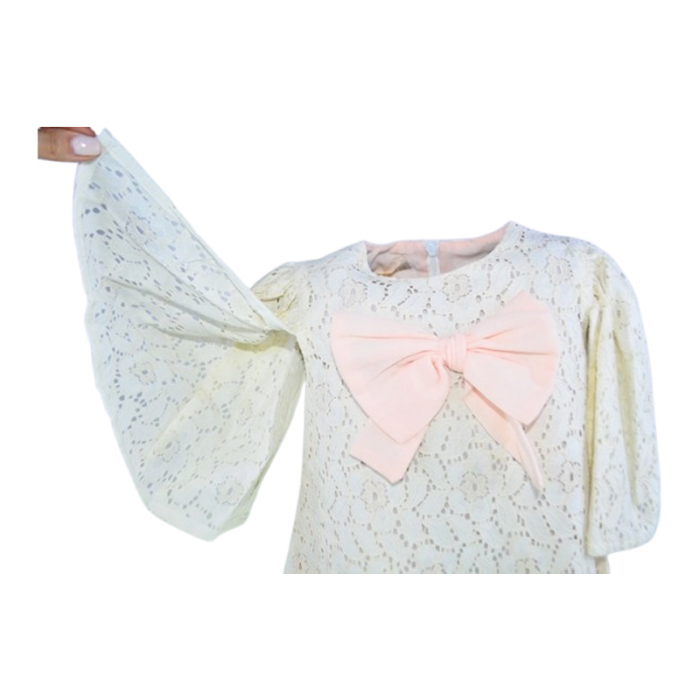 Rochie eleganta cu maneca scurta pentru fete, Mini Junior 11211, Crem [2]