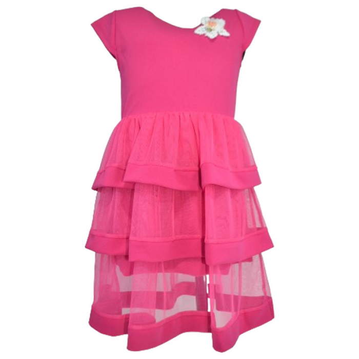 Rochie eleganta cu maneca scurta pentru fete Mini Junior R290524-7, Fucsia [1]