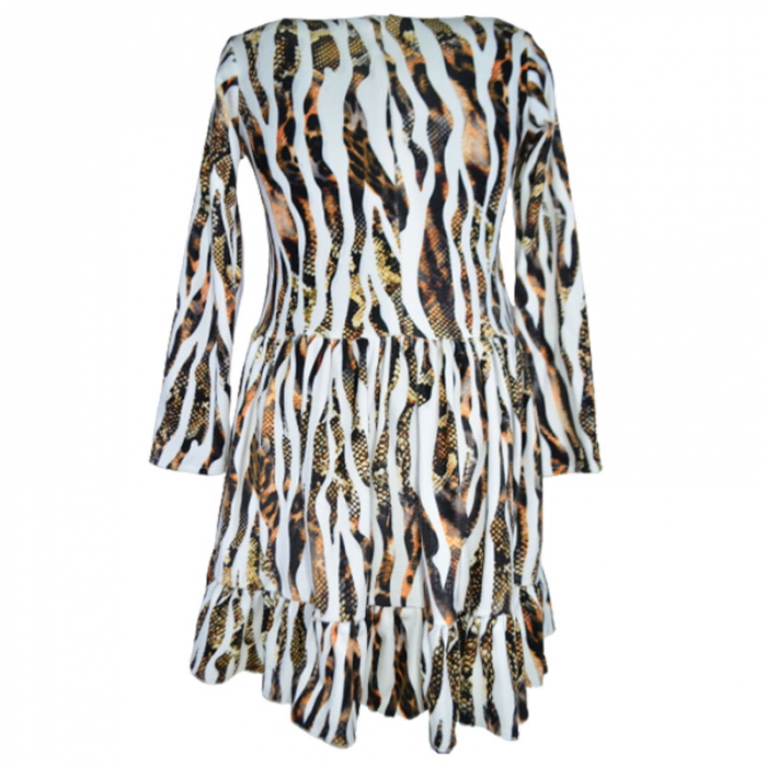 Rochie eleganta din catifea animal print cu maneca lunga pentru fete Catherine 071123-13, Multicolor [2]