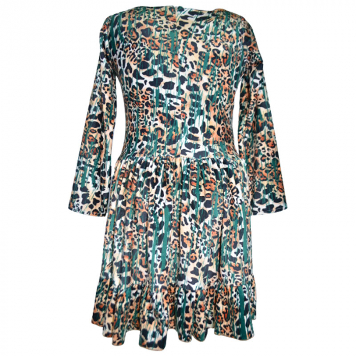 Rochie eleganta din catifea animal print cu maneca lunga pentru fete Catherine 071123-12, Multicolor [2]