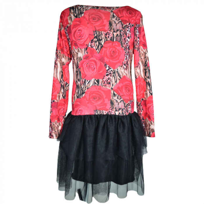 Rochie eleganta cu maneca lunga si tulle pentru fete Catherine 071123-8, Rosu [2]