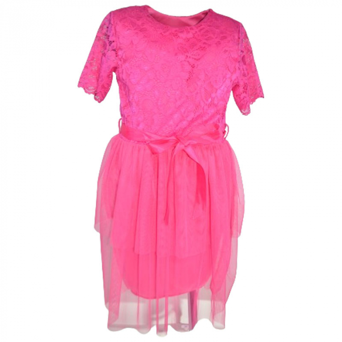 Rochie eleganta cu maneca scurta pentru fete Mini Junior R290524-12, Fucsia [1]