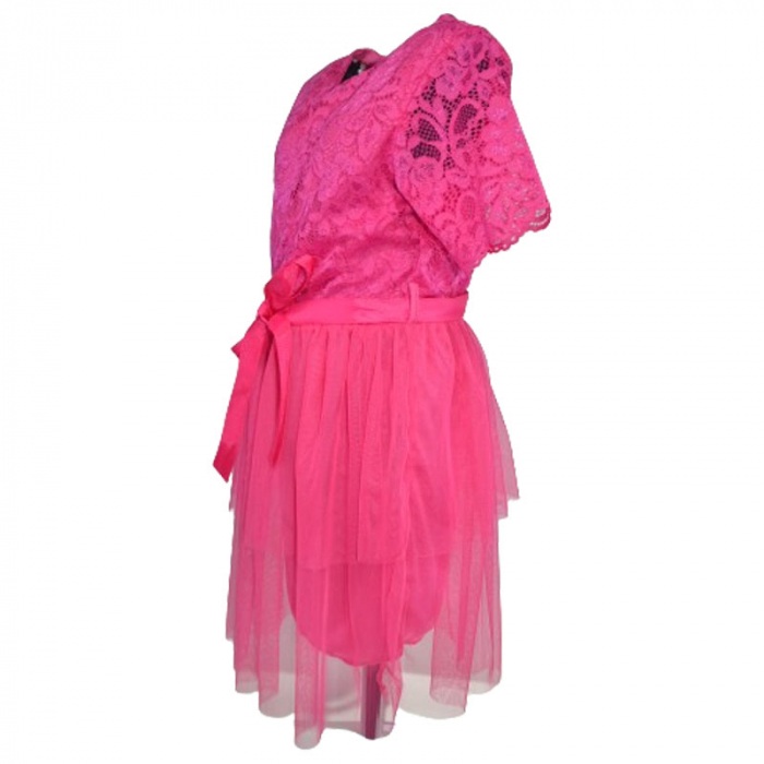 Rochie eleganta cu maneca scurta pentru fete Mini Junior R290524-12, Fucsia [3]