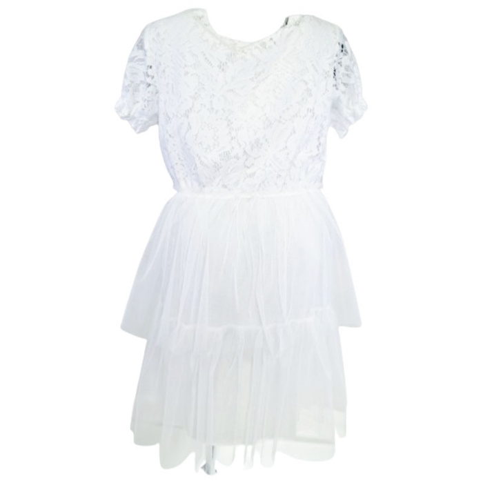 Rochie eleganta cu maneca scurta pentru fete Mini Junior R290524-13, Alb [1]